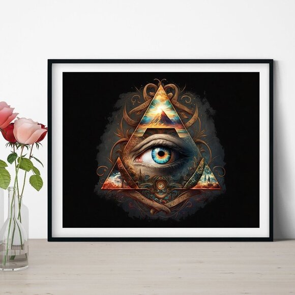 All Seeing Eye Pyramid Fantasy Wall Art Watercolor‎ Oil Painting Print - Picture 4 of 4